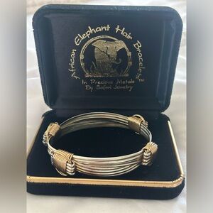 African Elephant Hair Bracelet 4-Strand 2-Tone Sterling Silver & 14K Gold Fill